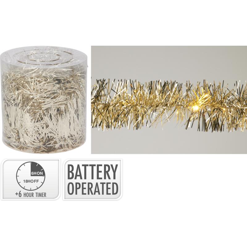 Christmas Tinsel Garland 5M Gold  With LED