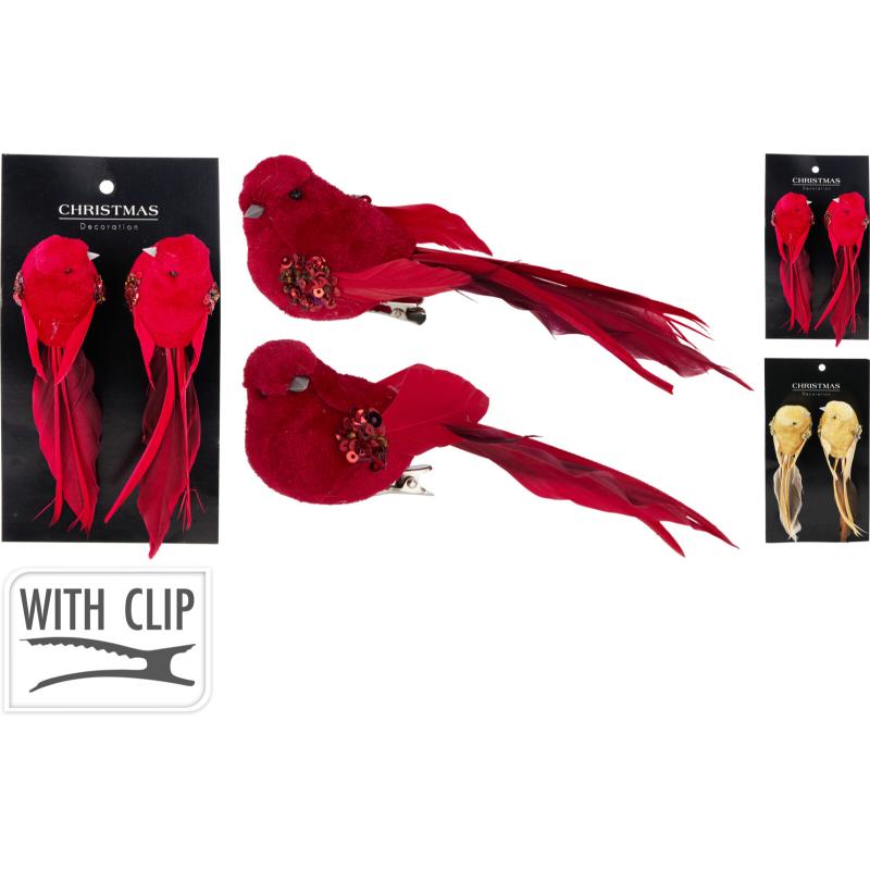 Christmas Glitter Birds With Clip  Ser Of 2  Assorted