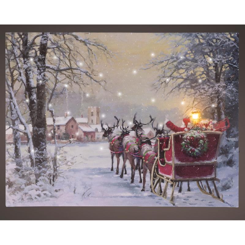 Christmas Sleigh Canvas With Led 38Cm X28Cm