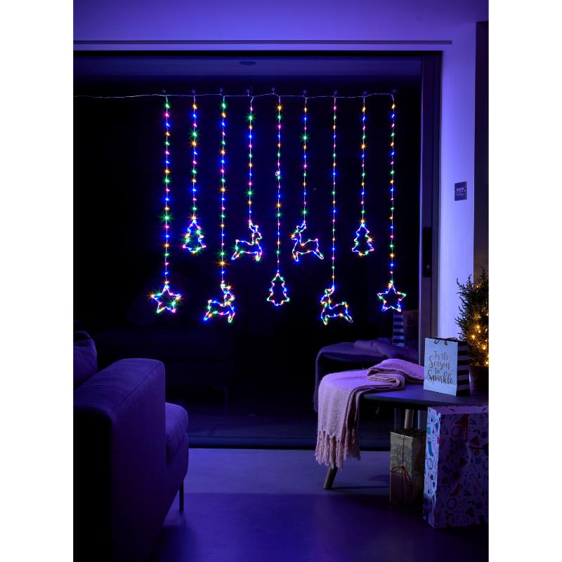 Three Kings Christmas Festive Curtain Mutlicoloured lights