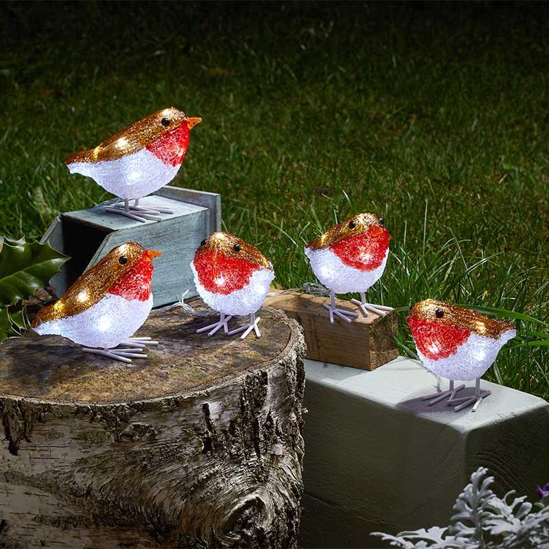 Three Kings Christmas Inlit Ice Robins Set Of 5