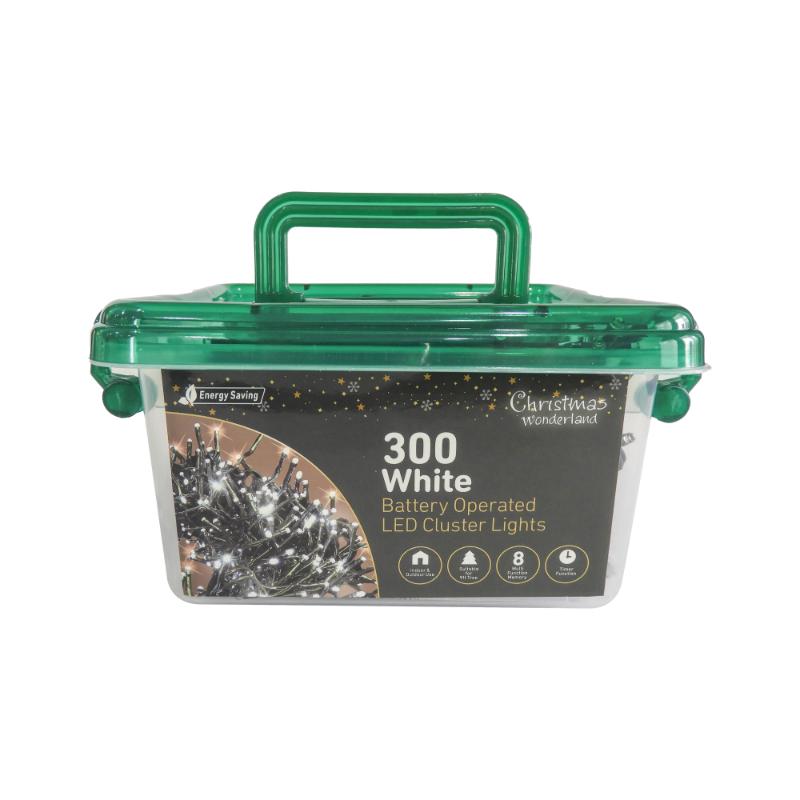 Christmas Battery Operated 300LED Cluster lights Ice white