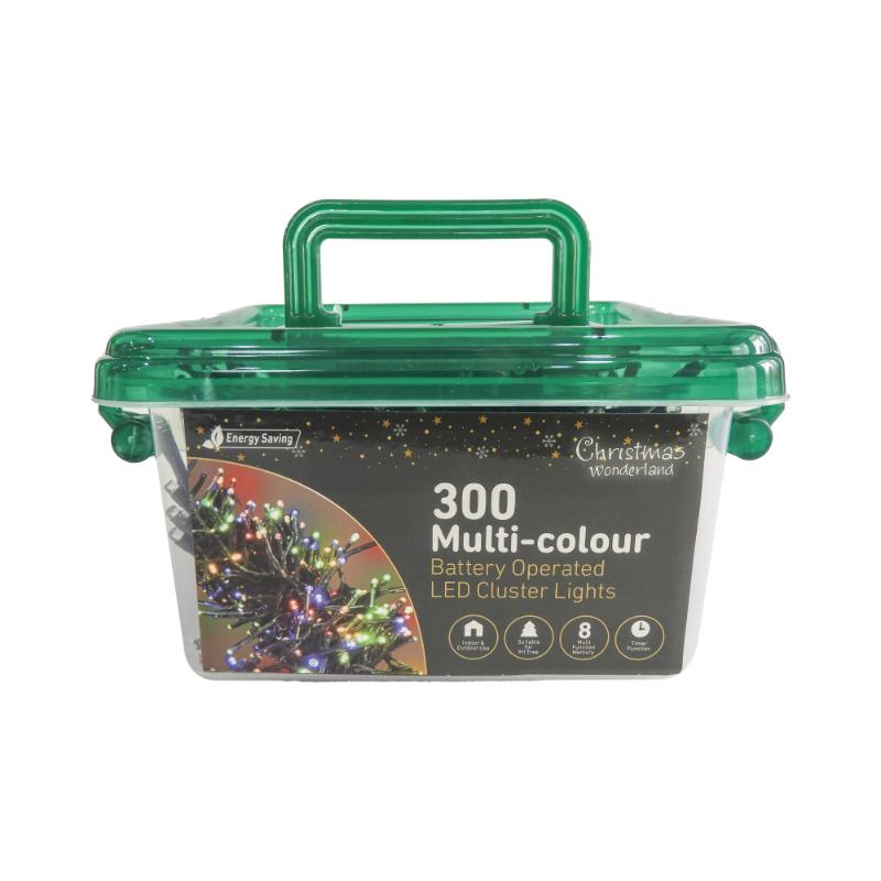 Christmas Battery Operated 300LED Cluster lights Multi Coloured
