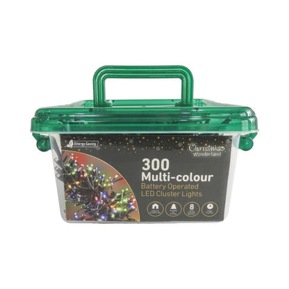 Christmas Battery Operated 300LED Cluster lights Multi Coloured
