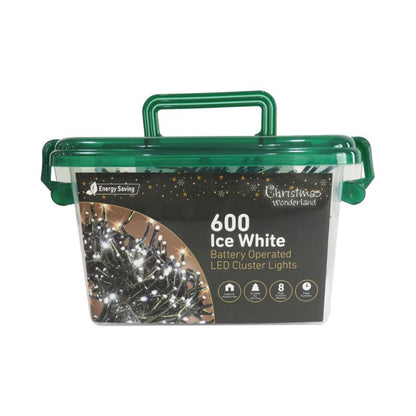 Christmas Battery Operated 600LED Cluster lights Ice white