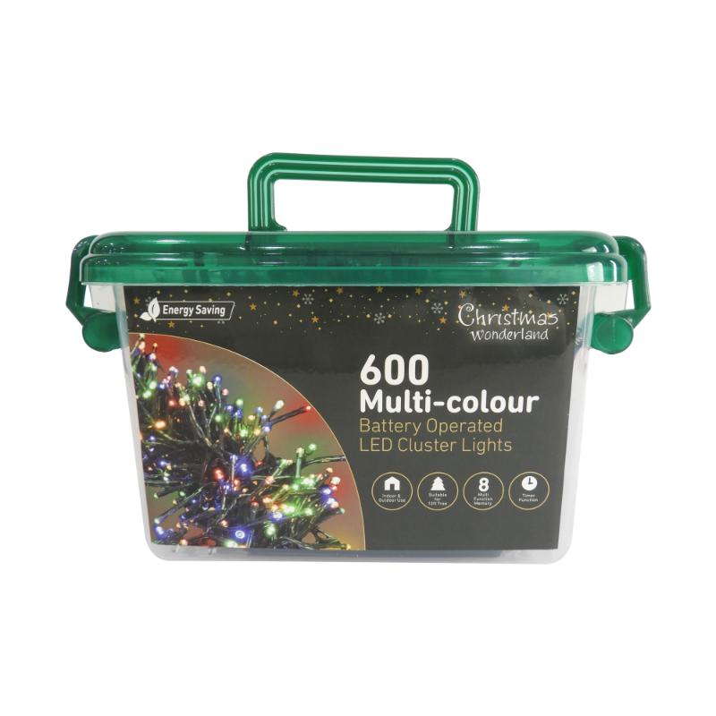 Christmas Battery Operated 600LED Cluster lights Multi Coloured