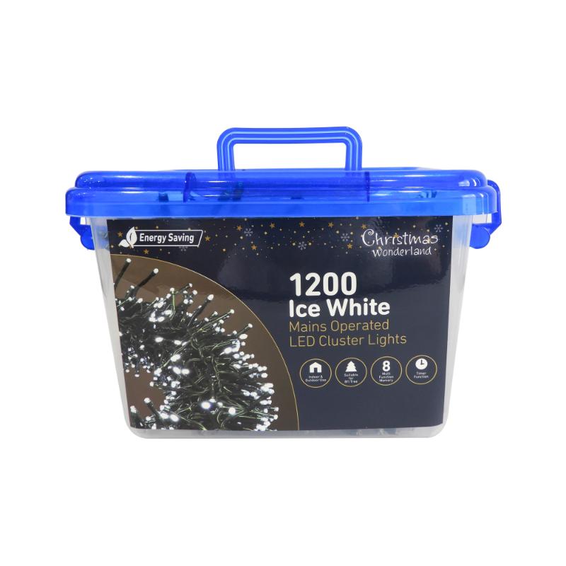 Christmas 1200 LED Cluster Light Ice White Multi function Lights