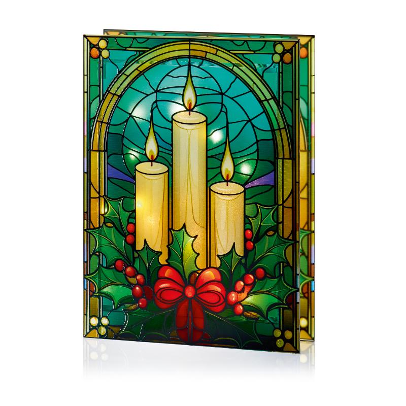 Christmas Stained glass Lantern Candles 21cm
