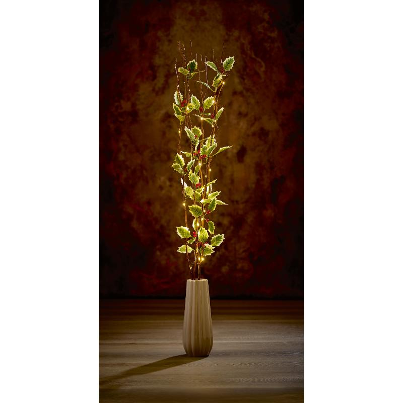 Christmas Brown Willow in Vase with Led Set of 5