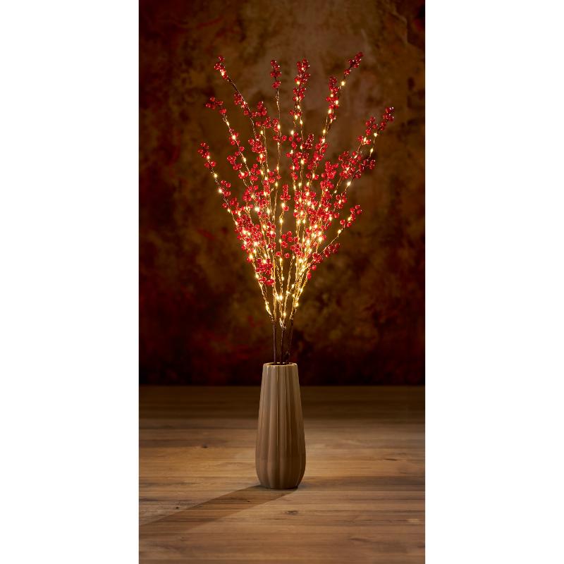 Christmas Holly Berry branch in Vase with Led Set of 3