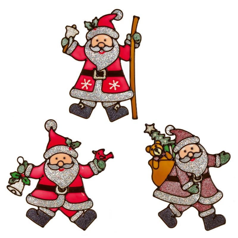 Christmas Santas window Cling 3 assorted 18cm