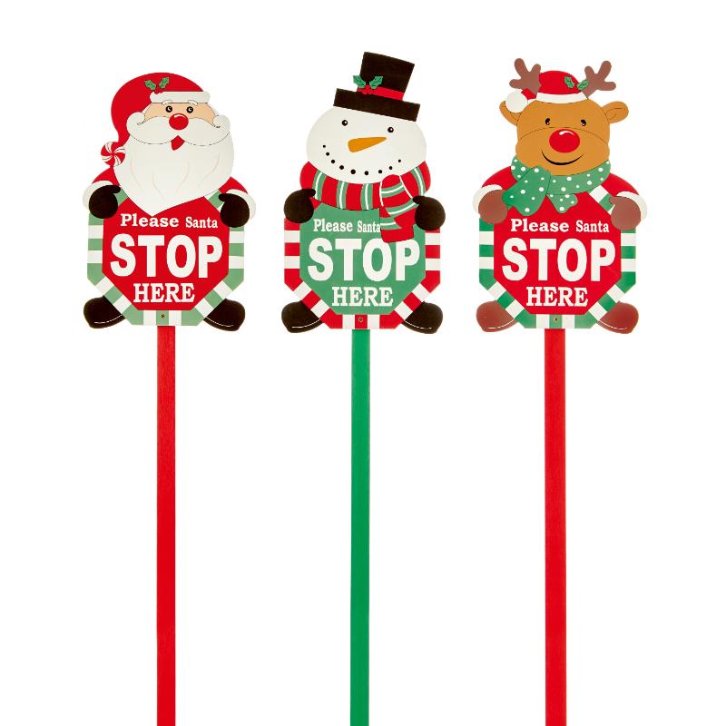 Christmas Stop here Garden Stake 3 assorted