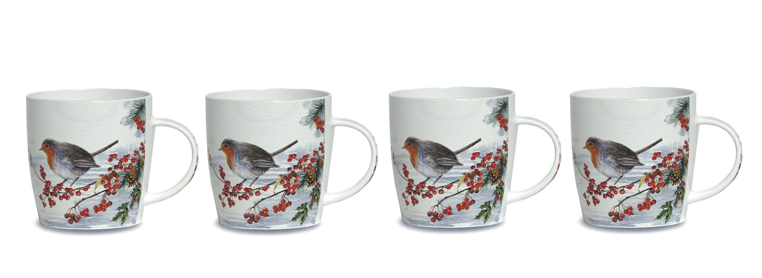 Newgrange Robin Bone China Mugs Set 4