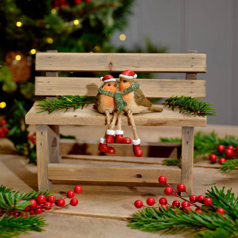 Festive Resin Double Robin Shelf Sitter Ornament