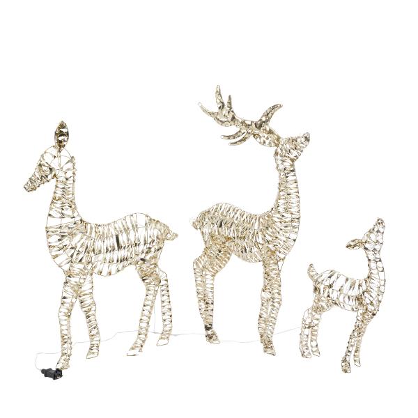 Three Kings Christmas GoldTwist Deer Family Set of 3 With LED