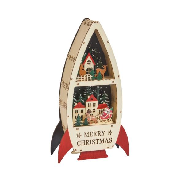 Three Kings Christmas Rocket Ship Scene With LED 