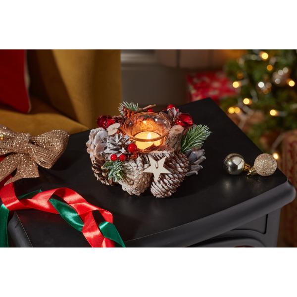 Three Kings Christmas Frosted Pinecone Single Candle holder 