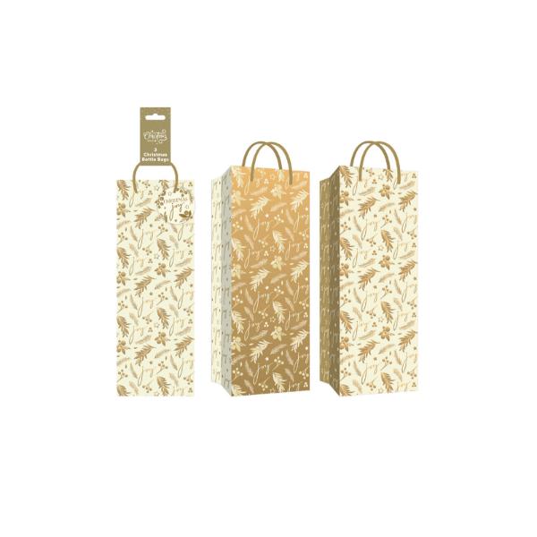 Christmas Gold Gift Bottle Bag 3 pack 