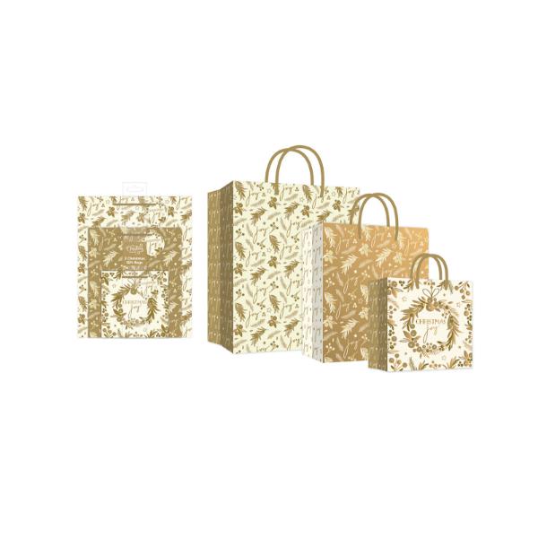 Christmas Gold Gift  Bag 3 pack 