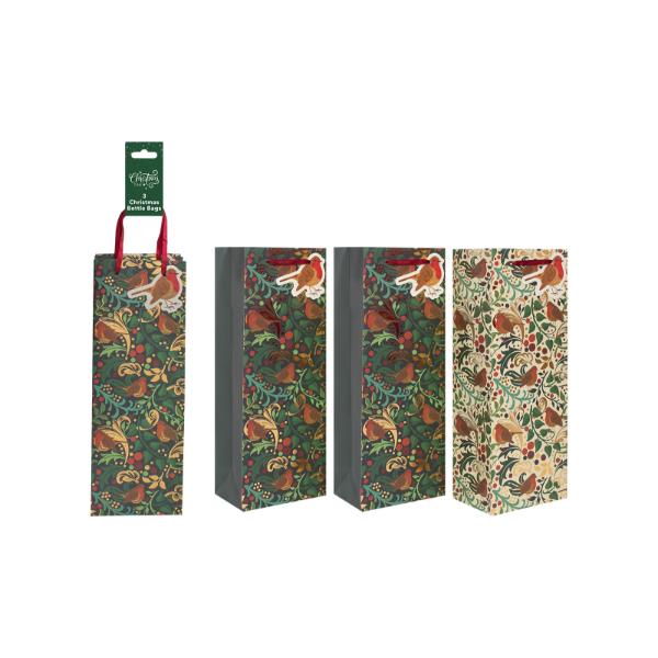 Christmas Robin  Gift Bottle Bag 3 pack 