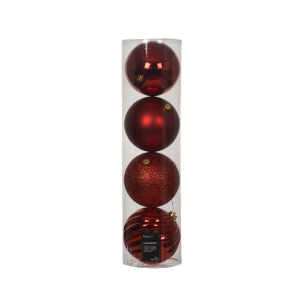 Christmas Shatterproof Baubles Red 14cm set of 4 