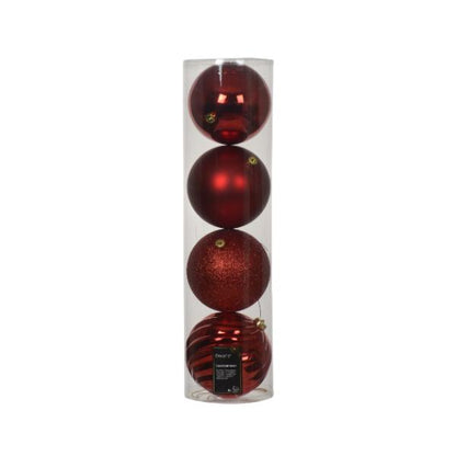 Christmas Shatterproof Baubles Red 14cm set of 4 
