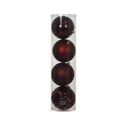 Christmas Shatterproof Baubles Burgundy 14cm set of 4 