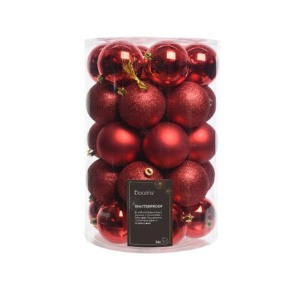 Christmas Shatterproof Baubles Red set of 34