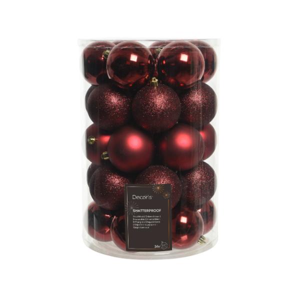 Christmas Shatterproof Baubles Burgundy set of 34