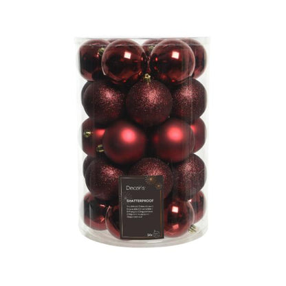 Christmas Shatterproof Baubles Burgundy set of 34