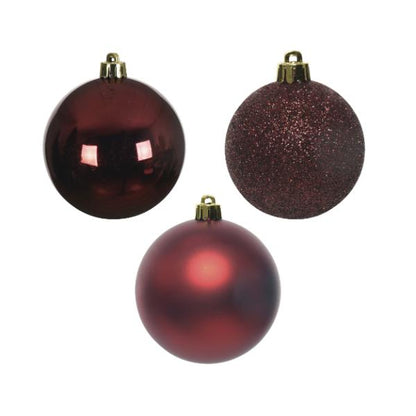 Christmas Shatterproof Baubles Burgundy set of 34