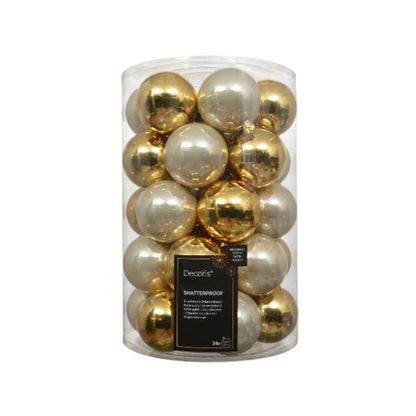 Christmas Shatterproof Baubles Gold  set of 34