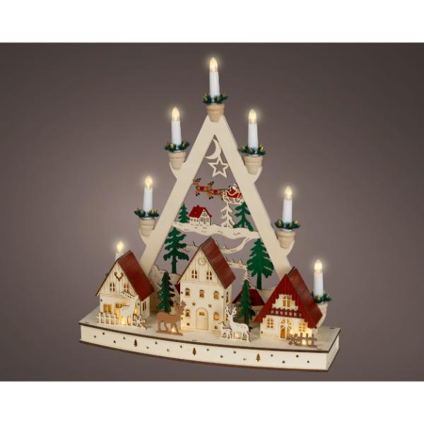 Christmas Candle bridge with village 49cm with LED 