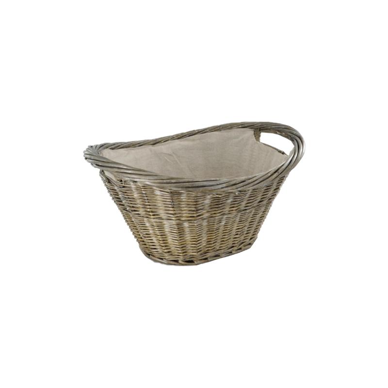 Natural Willow Oval Basket with Canvas Liner, Grey