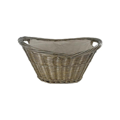 Natural Willow Oval Basket with Canvas Liner, Grey