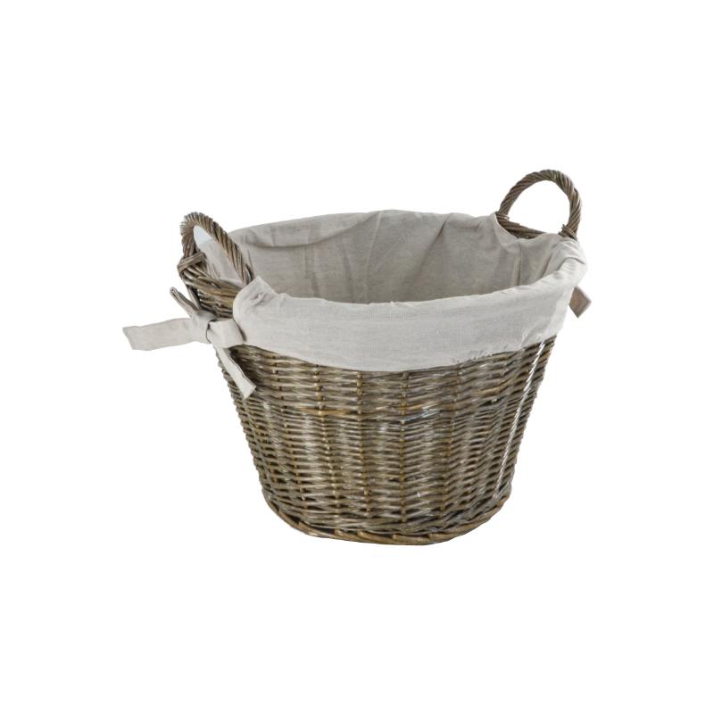 Natural Willow Round Basket with Canvas Liner, Grey