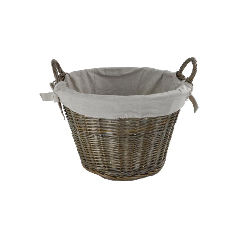 Natural Willow Round Basket with Canvas Liner, Grey