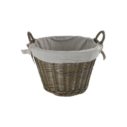 Natural Willow Round Basket with Canvas Liner, Grey