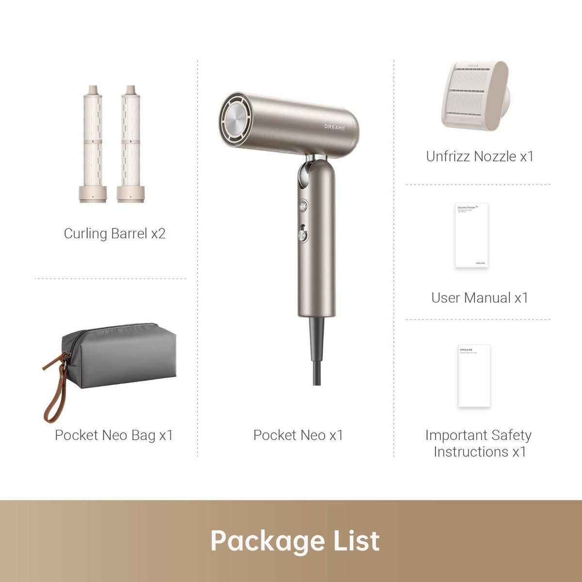 Dreame Pocket High-Speed Foldable Hair Dryer Pocket AHD51-GOLD