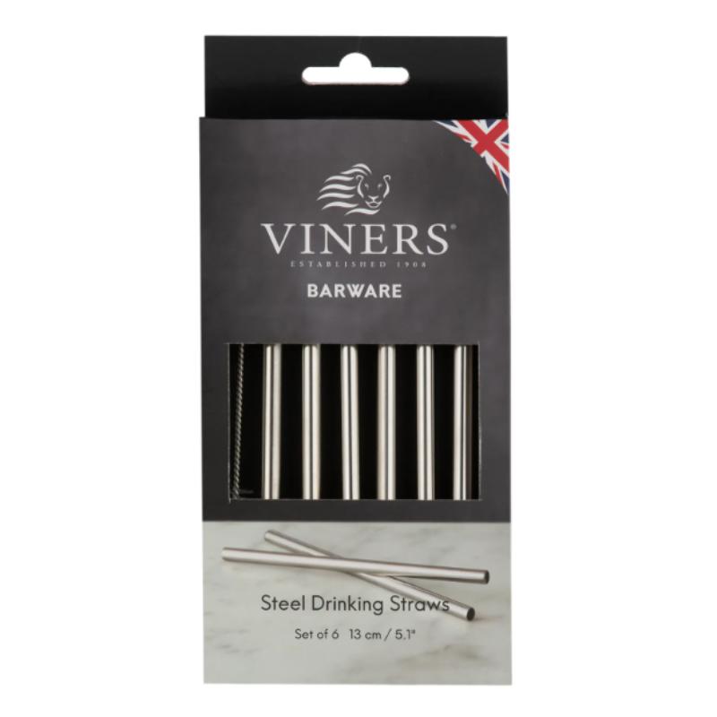 Viners Barware 6Pce Short Steel Drinking Straws