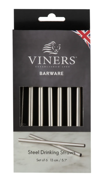 Viners Barware 6Pce Short Steel Drinking Straws