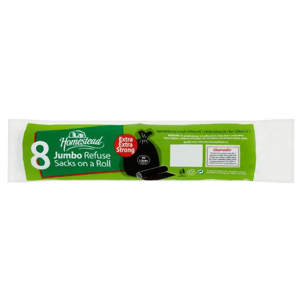 Homestead Jumbo Extra Strong Refuse Sacks 8Pack