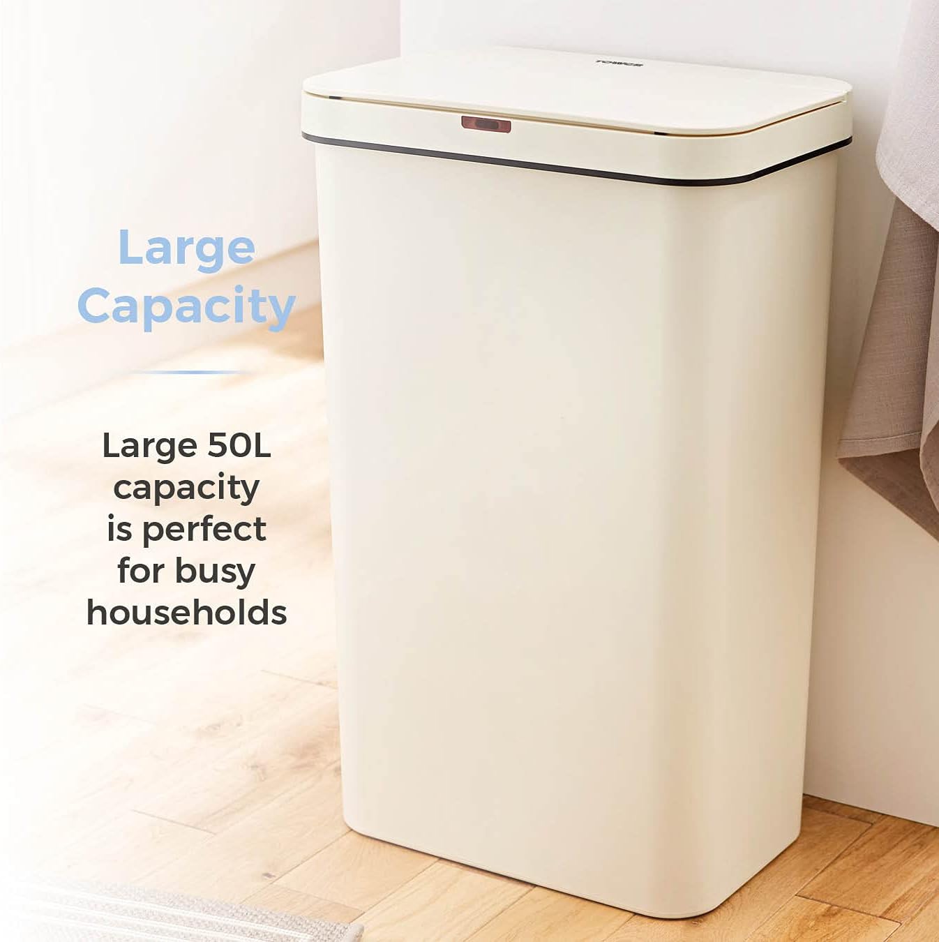 50L Rectangular Sensor Bin Cream