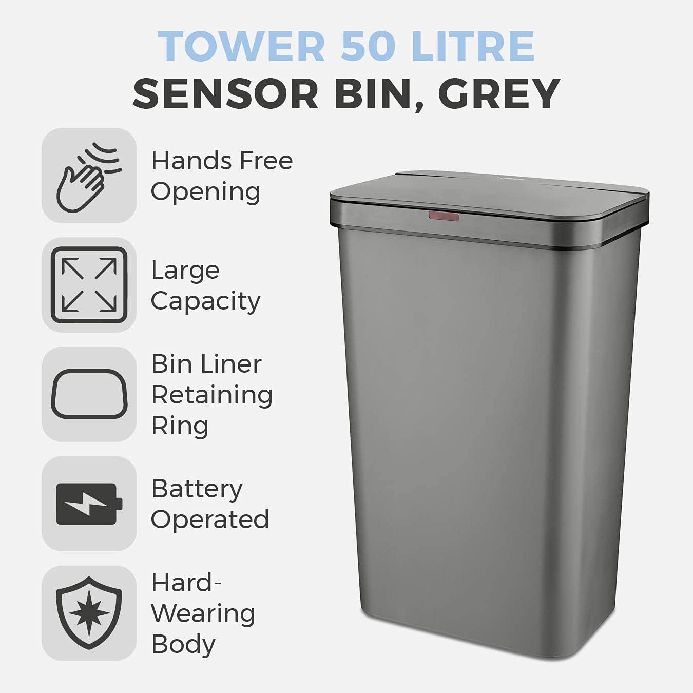 50L Rectangular Sensor Bin Grey