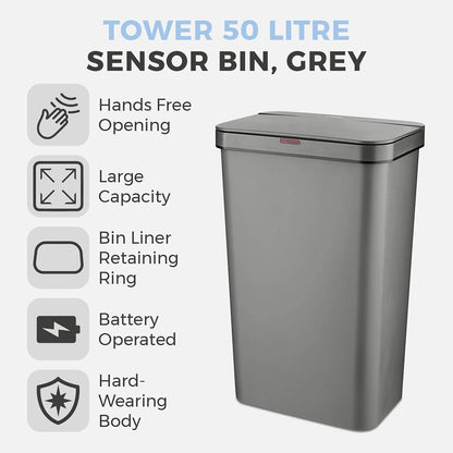 50L Rectangular Sensor Bin Grey