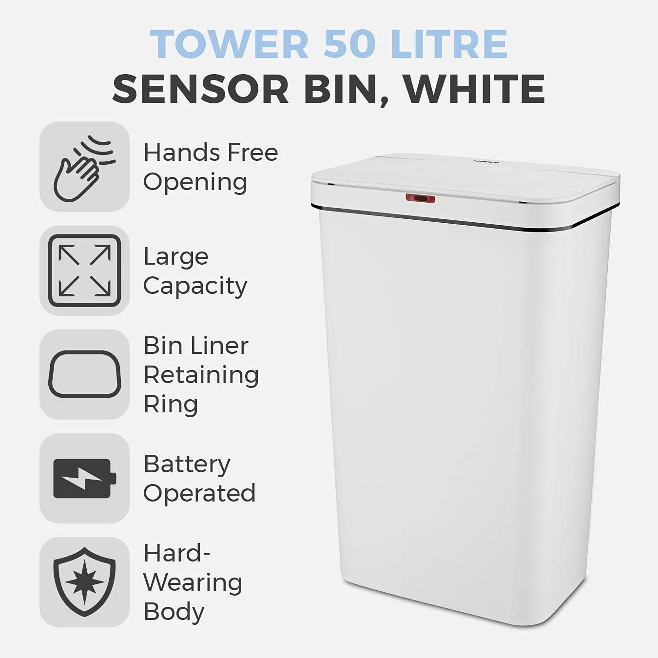 50L Rectangular Sensor Bin White