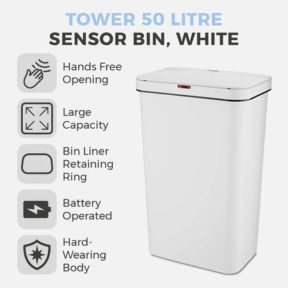 50L Rectangular Sensor Bin White