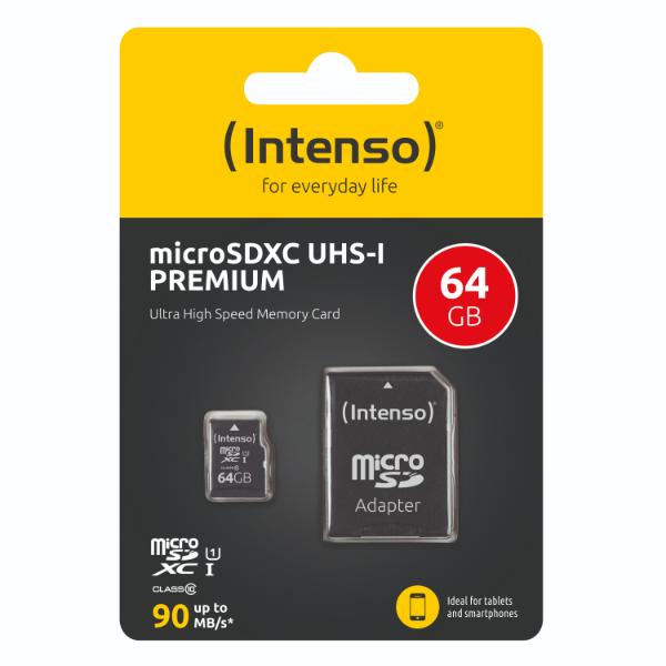 Intenso microSD Card UHS-I 64GB SDXC Premium - 90 MB/s