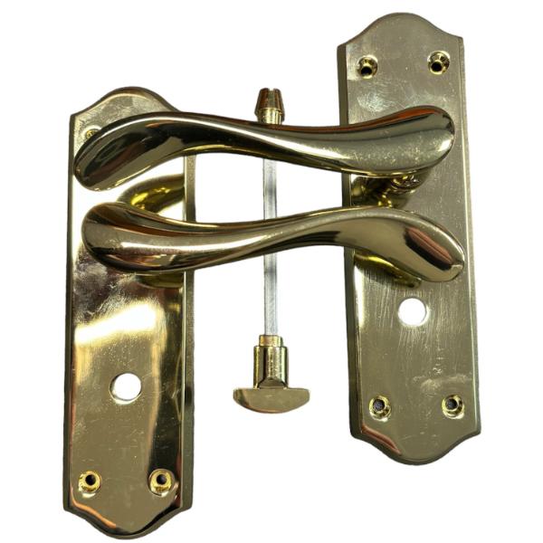 Sichern The Charoltte Bathroom handle is a stylish lever on plate handle in a brass finish