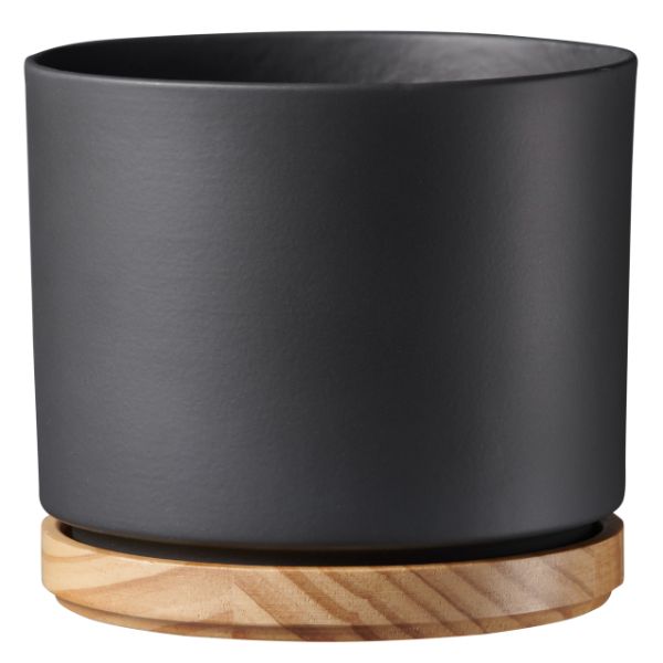 SK Indoor Pot  Oslo Matte Anthracite / Wood D13Cm X H12Cm